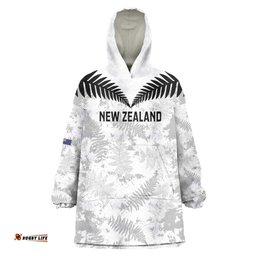 Custom New Zealand Silver Fern Football Wearable Blanket Hoodie Go Aotearoa Grunge White LT14