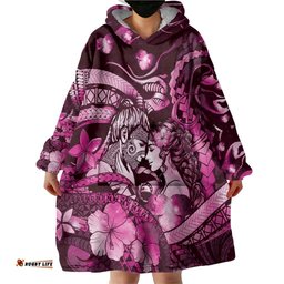 Personalised Maori Romantic Valentine Wearable Blanket Hoodie The Hongi Kiss Pink Galaxy DT05