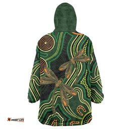 Green Indigenous Dragonfly Australia Wearable Blanket Hoodie Aboriginal Art LT14
