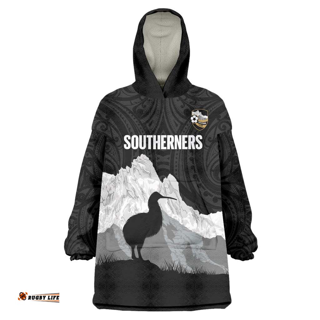 New Zealand South Island Football Custom Wearable Blanket Hoodie Aoraki Mount Cook With Kiwi Maori Pattern LT14