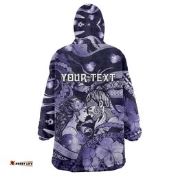 Personalised Maori Romantic Valentine Wearable Blanket Hoodie The Hongi Kiss Purple Galaxy DT05