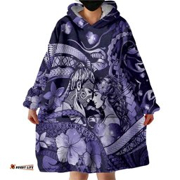 Personalised Maori Romantic Valentine Wearable Blanket Hoodie The Hongi Kiss Purple Galaxy DT05