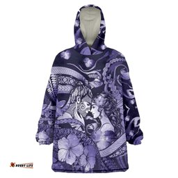 Personalised Maori Romantic Valentine Wearable Blanket Hoodie The Hongi Kiss Purple Galaxy DT05