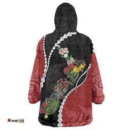 New Zealand Christmas Wearable Blanket Hoodie Flora Map with Birds LT7