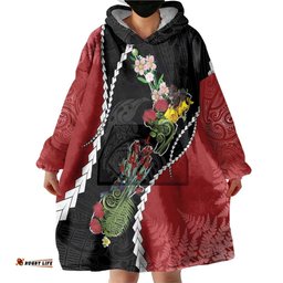 New Zealand Christmas Wearable Blanket Hoodie Flora Map with Birds LT7