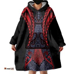 Custom New Zealand Wearable Blanket Hoodie Maori Kiwiana Pattern Tukutuku Motif LT9