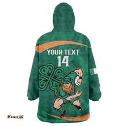 Custom Ireland Rugby Sevens Wearable Blanket Hoodie Go Champions Irish Shamrock LT14