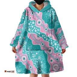 Hereditary Cancer Awareness Australia Indigenous Wearable Blanket Hoodie Pink and Teal LT7