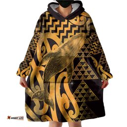Humpback Whale Matariki New Zealand Wearable Blanket Hoodie NZ Maori Paikea Poutama Luxury Gold LT14