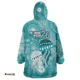 NAIDOC Deadly 50 Years Wearable Blanket Hoodie Jellyfish Aboriginal Culture Inspired Turquoise LT9