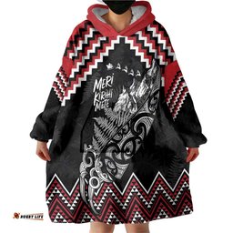 New Zealand Christmas Taniko Poutama Wearable Blanket Hoodie Mountainscape Maori Fern LT7