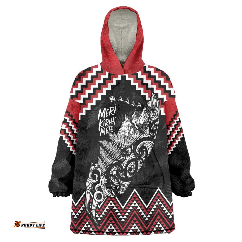 New Zealand Christmas Taniko Poutama Wearable Blanket Hoodie Mountainscape Maori Fern LT7