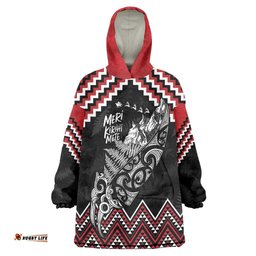 New Zealand Christmas Taniko Poutama Wearable Blanket Hoodie Mountainscape Maori Fern LT7