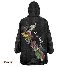 Kia Ora New Zealand Floral Personalized Wearable Blanket Hoodie Black LT7