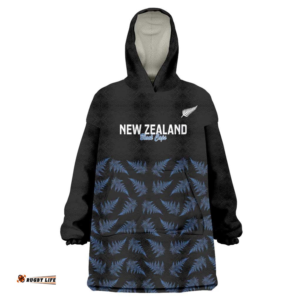 New Zealand Silver Fern Cricket Custom Wearable Blanket Hoodie Black Cap T20 Version LT14