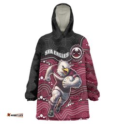Custom Sea Eagles Wearable Blanket Hoodie Bird Mascot With Aboriginal Indigenous DT05
