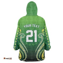 Custom Rugby Cook Islands Avaiki Wearable Blanket Hoodie Green Kuki Airani Tribal Maori Inspired LT9