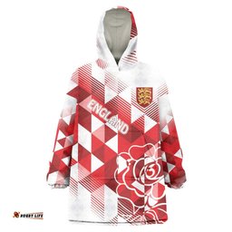England Rugby Custom Wearable Blanket Hoodie Crystalised Red Rose LT7