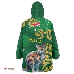 Green Kangaroo and Golden Wattle Personalised Wearable Blanket Hoodie Happy Australia Day 6 January LT9