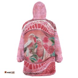 Indigenous Pink Galah Australia Wearable Blanket Hoodie Australian Hakea Aboriginal Art Proud LT14