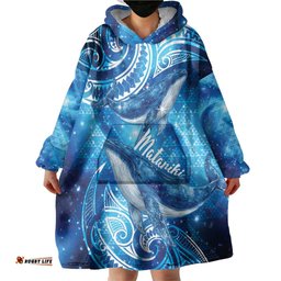 New Zealand Humpback Whale Matariki Wearable Blanket Hoodie Maori New Year Taniko Niho Taniwha LT14