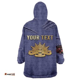 Personalised ANZAC Day Wearable Blanket Hoodie Poppy Flowers Ripped Fabric Effect DT05