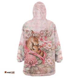 Personalised Breast Cancer Awareness Wearable Blanket Hoodie Mother Kangaroo And Ribbon Hope DT05