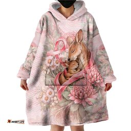 Personalised Breast Cancer Awareness Wearable Blanket Hoodie Mother Kangaroo And Ribbon Hope DT05
