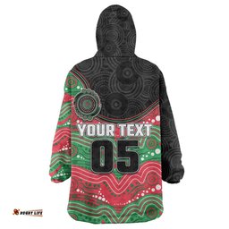 Custom Rabbitohs Wearable Blanket Hoodie Rabbit Mascot With Aboriginal Indigenous DT05