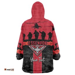 Personalised Essendon Football ANZAC Day Wearable Blanket Hoodie Bombers Poppy Lest We Forget LT14