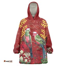 Merry Chrissie Australia King Parrots Wearable Blanket Hoodie Aboriginal Art LT7