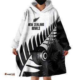 New Zealand Lawn Bowls Custom Wearable Blanket Hoodie Aotearoa Silver Fern LT14