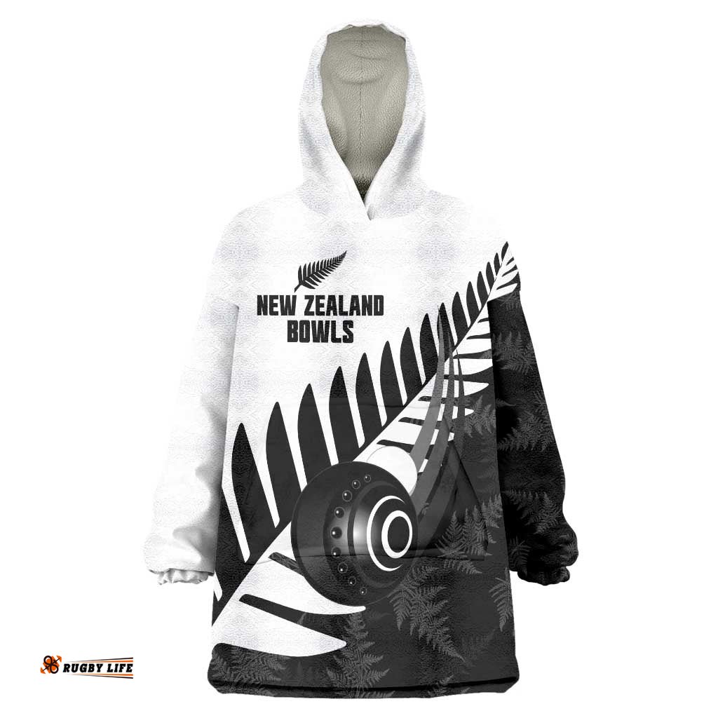 New Zealand Lawn Bowls Custom Wearable Blanket Hoodie Aotearoa Silver Fern LT14