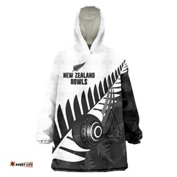 New Zealand Lawn Bowls Custom Wearable Blanket Hoodie Aotearoa Silver Fern LT14