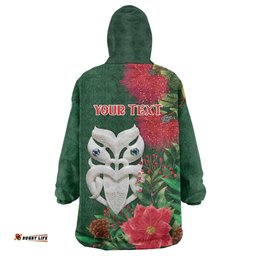 Maori Wheku Meri Kirihimete Personalised Wearable Blanket Hoodie All Green Indigenous Maori Motif LT9