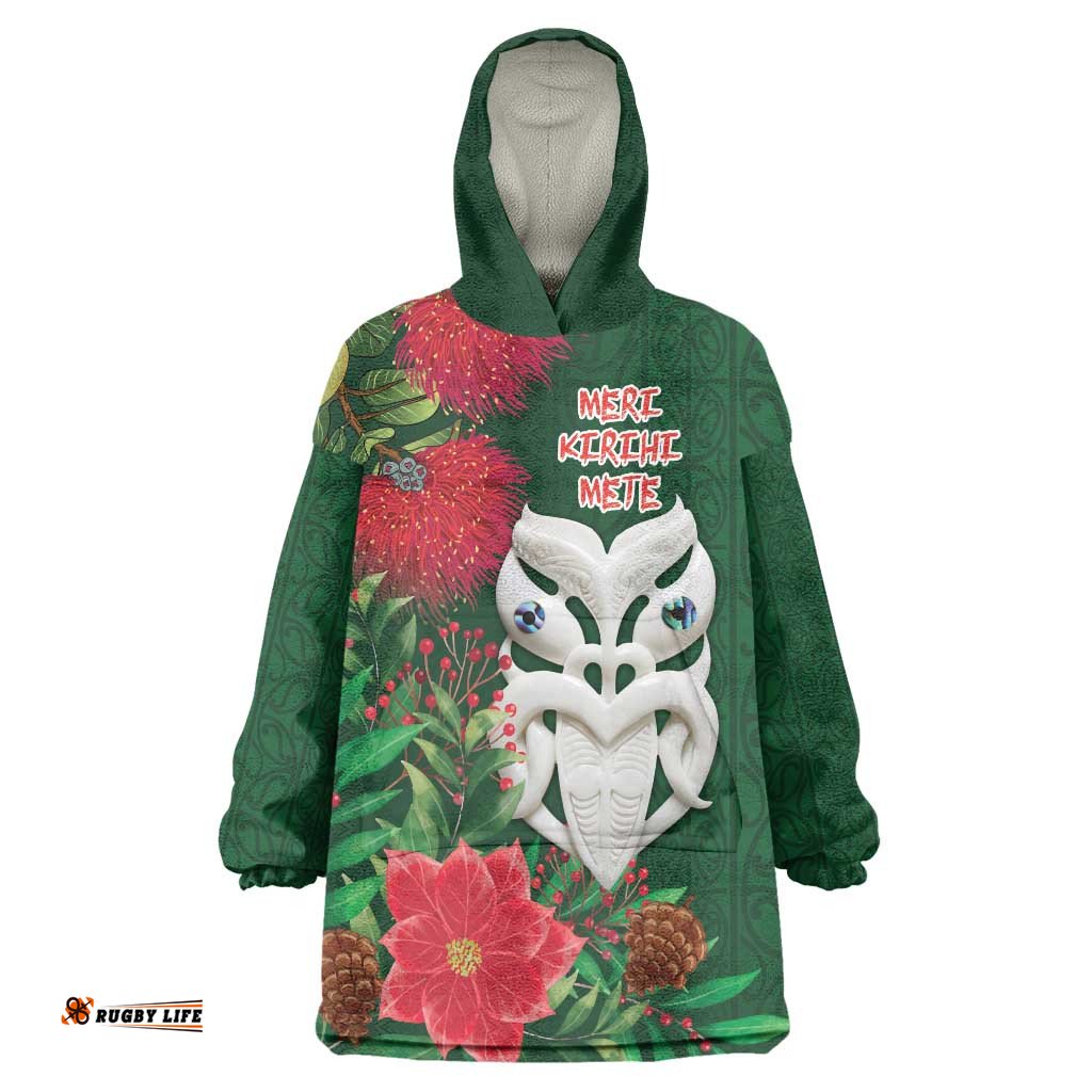 Maori Wheku Meri Kirihimete Personalised Wearable Blanket Hoodie All Green Indigenous Maori Motif LT9