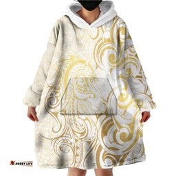 Gold And White Aoteara Horse Racing Wearable Blanket Hoodie NZ Maori Pattern LT14