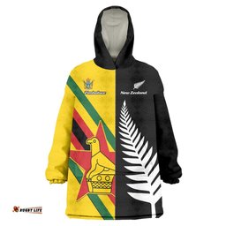 Custom New Zealand and Zimbabwe Wearable Blanket Hoodie NZ Fern Zim Flag Half Style LT14