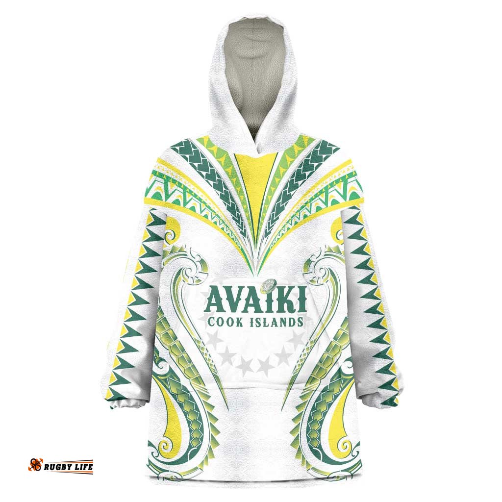 Custom Rugby Cook Islands Avaiki Wearable Blanket Hoodie White Kuki Airani Tribal Maori Inspired LT9
