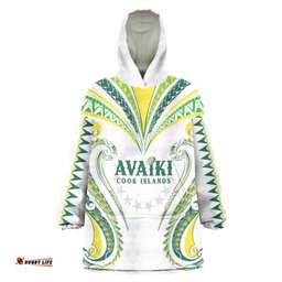 Custom Rugby Cook Islands Avaiki Wearable Blanket Hoodie White Kuki Airani Tribal Maori Inspired LT9