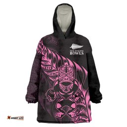 New Zealand Lawn Bowls Custom Wearable Blanket Hoodie Pink Maori Warrior Tribal Silver Fern LT9