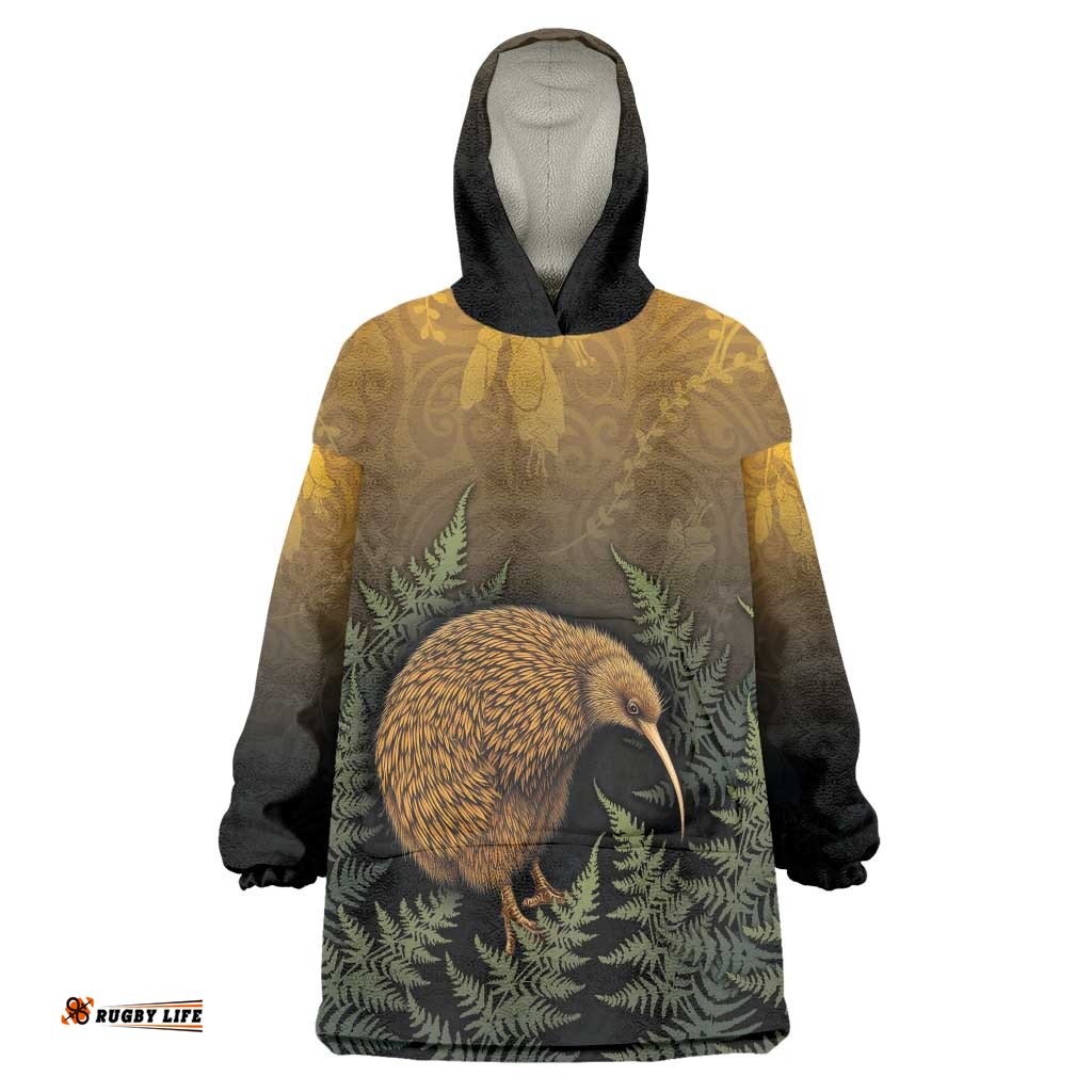 New Zealand Kiwi Bird Wearable Blanket Hoodie Silver Fern Mix Maori Pattern LT05