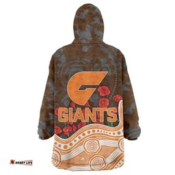 GWS Giants ANZAC Day Wearable Blanket Hoodie Indigenous Dot Art with Poppy Flower Tribute TS04