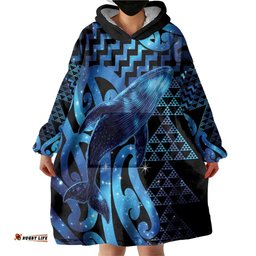Humpback Whale Matariki New Zealand Wearable Blanket Hoodie NZ Maori Paikea Poutama Luxury Blue LT14