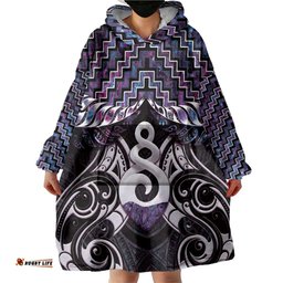 New Zealand Maori Wearable Blanket Hoodie Poutama Pikorua Purple Paua Shell LT05