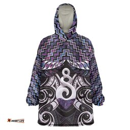 New Zealand Maori Wearable Blanket Hoodie Poutama Pikorua Purple Paua Shell LT05