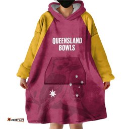 Custom Queensland Bowls Australia Wearable Blanket Hoodie Go Champions QLD Kookaburra LT14