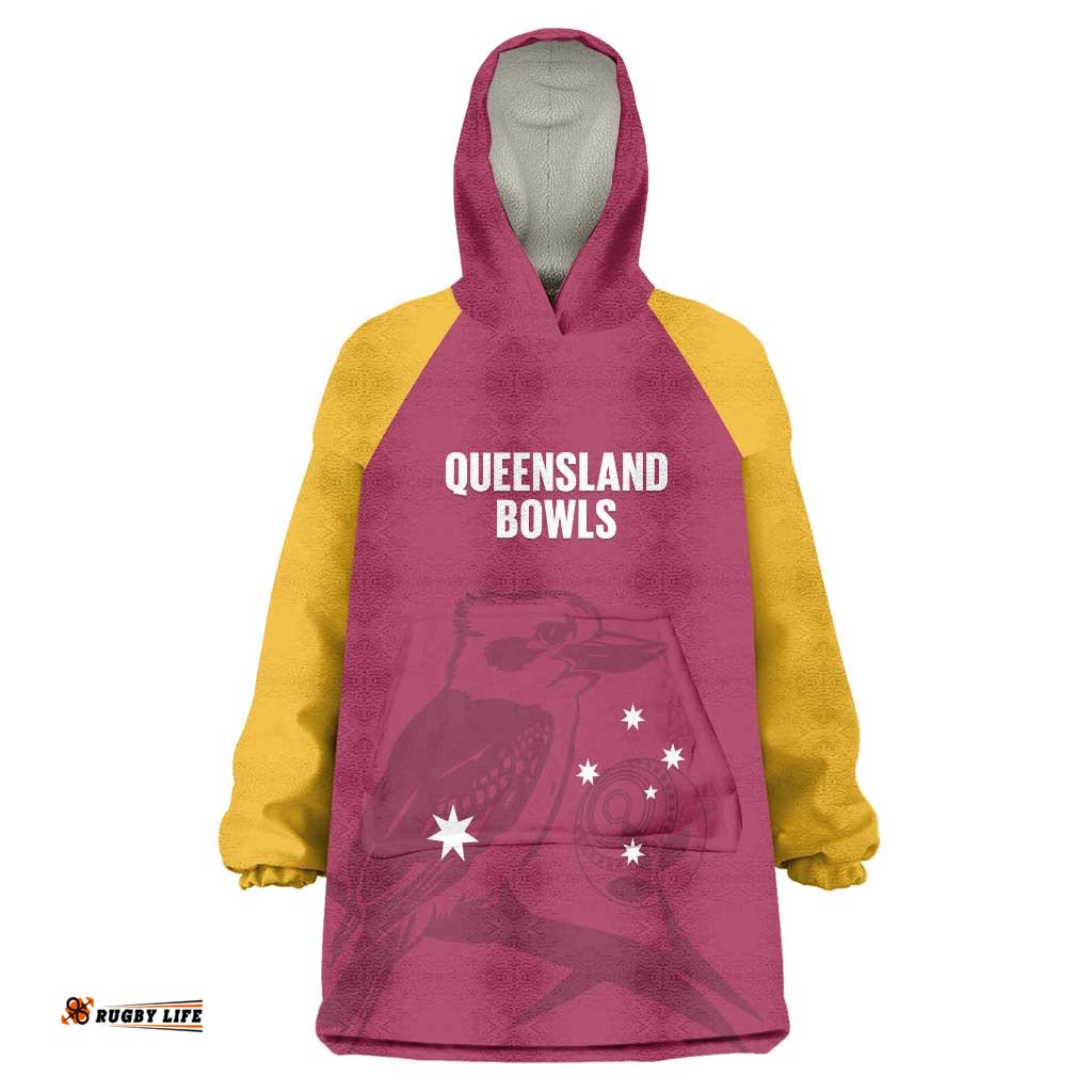 Custom Queensland Bowls Australia Wearable Blanket Hoodie Go Champions QLD Kookaburra LT14