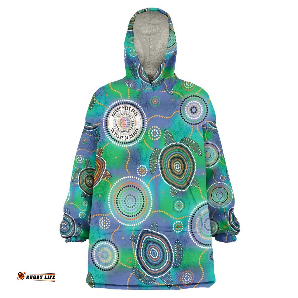 NAIDOC 50 Years of Deadly Wearable Blanket Hoodie Sea Turtle Aboriginal Dot Art LT19