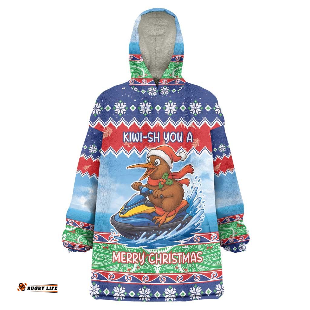 New Zealand Christmas Wearable Blanket Hoodie Funny Jet Ride Kiwi Xmas LT05